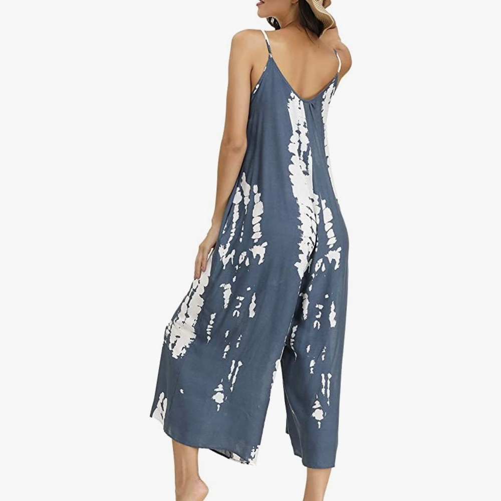 New Boho Tie Dye Wide Leg Pocketed Jumpsuit